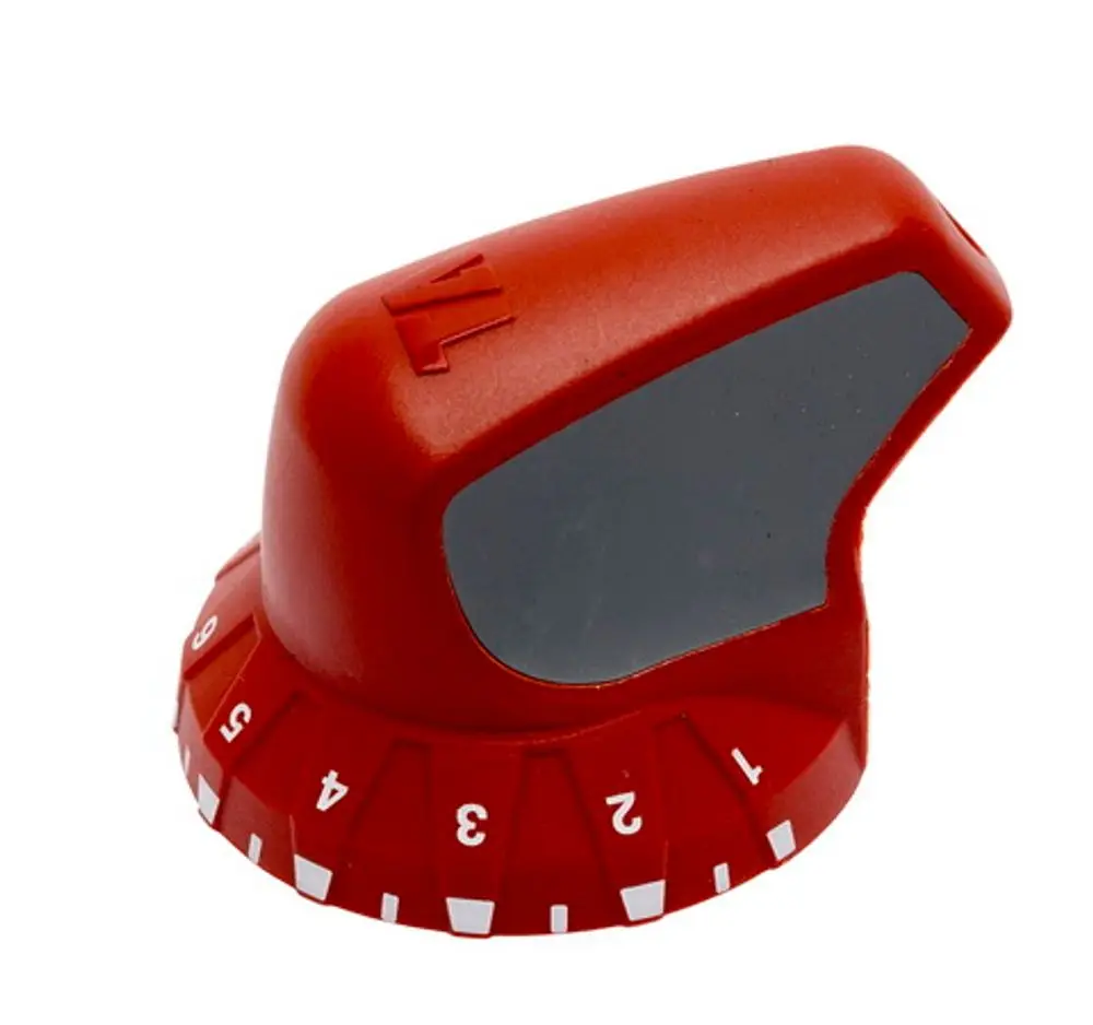 Roter Einstellknopf mit Skala von 0 bis 7, der für ein Voreinstellwerkzeug von IMI Hydronic Engineering verwendet wird.